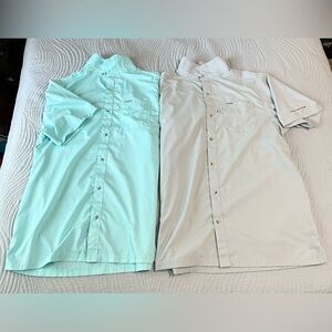 Columbia PFG Slack Tide Camp Shirt S/S Men’s Sz Large Lot Of 2 Green & Grey